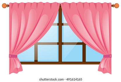 Window with pink curtain illustration