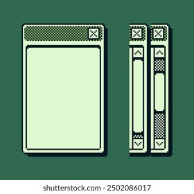 Window pixel art design, background, retro 80s console gaming app, game boy interface, video game, flat style, old school computer graphic design, 8-bit sprite, game assets, vector illustration.