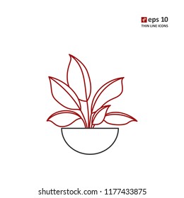 Window plants in pots - thin line icon on white background. Symbol for web, infographics, print design and mobile UX/UI kit. Vector illustration, EPS10.