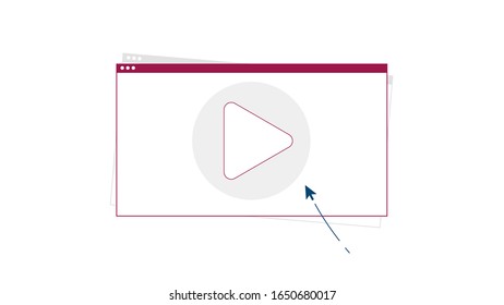 Window with play button and cursor on internet