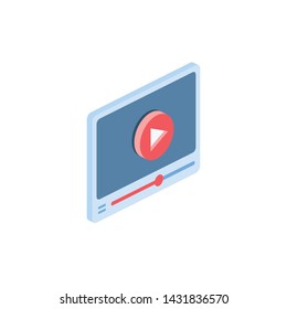 Window play video. Vector 3d isometric color icon new flat style. Creative illustration, idea for infographics.