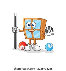 the window plays billiard character. cartoon mascot vector