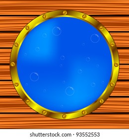 window porthole over ship body with air bubbles; , abstract vector art illustration; image contains gradient mesh