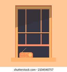 window with radio in orange tones