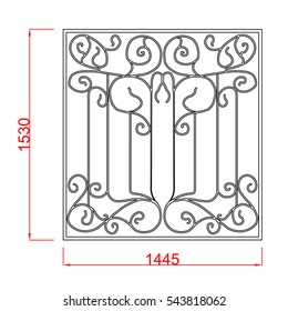 Window railing vector image black paint with dimension on the white background