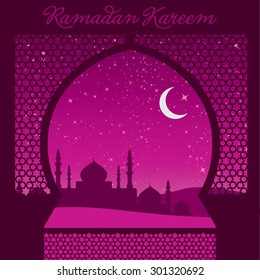 Window "Ramadan Kareem" (Generous Ramadan) card in vector format.