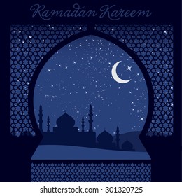 Window "Ramadan Kareem" (Generous Ramadan) card in vector format.