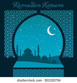 Window "Ramadan Kareem" (Generous Ramadan) card in vector format.
