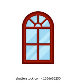 Window with red frame on white background.