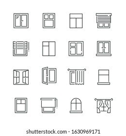 Window related icons: thin vector icon set, black and white kit