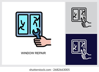 Symbol für die Fensterreparatur - Vektorgrafik mit mehreren Stilen