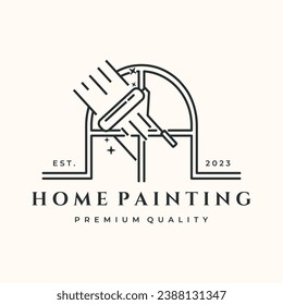 diseño de ilustración vectorial de la línea de pintura del rodillo de la ventana, diseño del logotipo de renovación del hogar