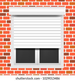 Window with Rolling Shutters on a Brick Wall