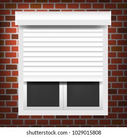 Window with Rolling Shutters on a Brick Wall
