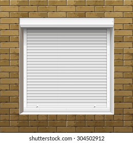 Window with Rolling Shutters on a Brick Wall