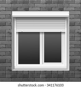 Window with Rolling Shutters on a Brick Wall