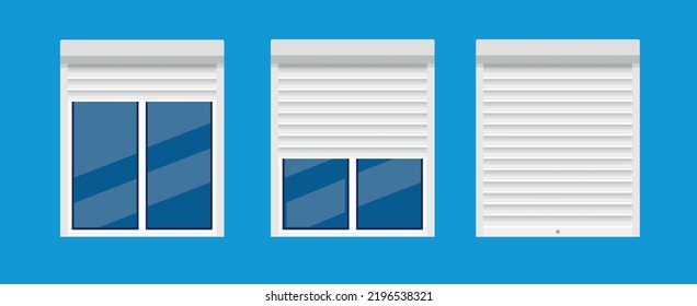 Window with rolling shutters vector flat design. Eps 10