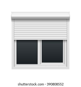 Window with rolling shutters. Vector illustration.