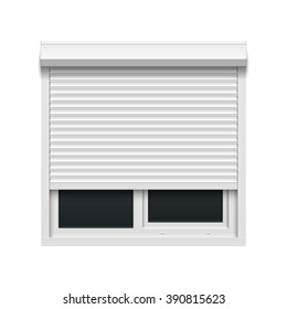 Window with rolling shutters. Vector illustration.