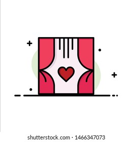 Window, Room, Curtains, Love, Romance  Business Flat Line Filled Icon Vector Banner Template. Vector Icon Template background