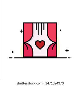 Window, Room, Curtains, Love, Romance Business Logo Template. Flat Color. Vector Icon Template background