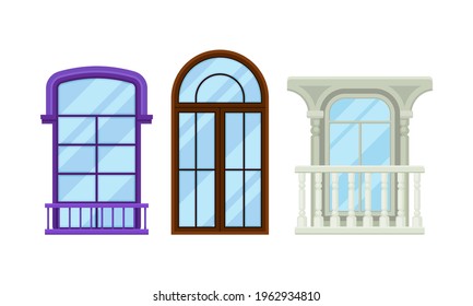 Window and Sash Window in Frame as Opening in Wall for Passage of Light Vector Set