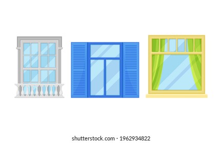 Window and Sash Window in Frame as Opening in Wall for Passage of Light Vector Set