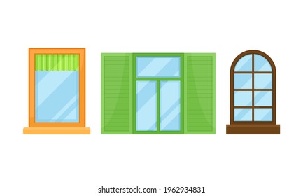 Window and Sash Window in Frame as Opening in Wall for Passage of Light Vector Set