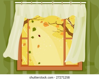 Window Scene: Autumn - Vector
