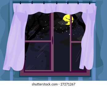 Window Scene: Night - Vector