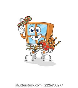 the window scottish with bagpipes vector. cartoon character
