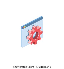 Window screen gears. Vector 3d isometric color icon new flat style. Creative illustration, idea for infographics.