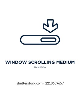 Fenster-Scrollen Medium Symbol aus der Bildsammlung. Dünne lineare Fensterscrollmittel, Medien, Balkenumriss einzeln auf weißem Hintergrund. Zeilenvektorfenster, Bildzeichen, Symbol für 