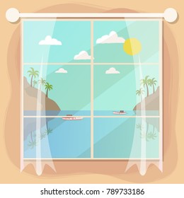 Window with sea view. Vector illustration.