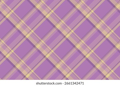Janela de fundo de tartan sem emenda, verificação de vetor de padrão de nobreza. Lady textura de tecido xadrez em pastel e paleta de cores roxas.