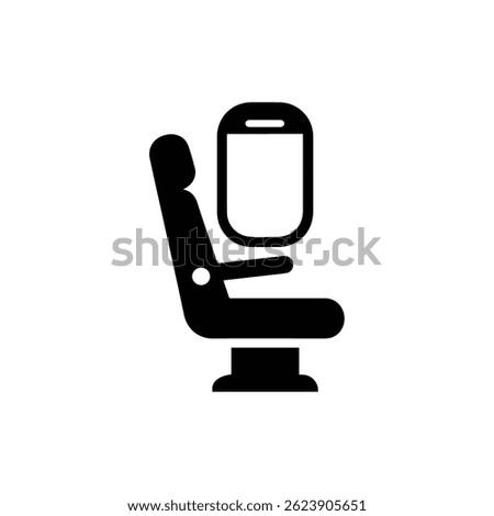 Window seat icon in airplane with window view in minimal black style