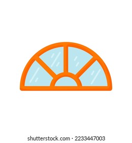 Window of semicircle shape vector illustration. Glass window with wooden frame, object of basic geometric shape for kindergarten or school children. Interior, construction, geometry concept for kids