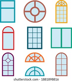 Ventana Comandos. Conjunto de ventanas multicolores de dibujos animados aislados sobre fondo blanco. Vector, ilustración de dibujos animados. Vector.