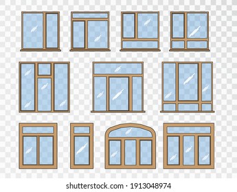 Window set of different types. Collection classic architecture elements. Closed vector window element of architecture and interior design.