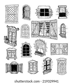 Window set doodle. Vector illustration.