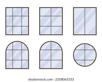 Ventana fija vidrio de varios tipos modernos de arquitectura exterior o colección vectorial de objetos interiores. Ilustración aislada en el fondo