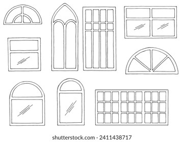 Ventana conjunto gráfico negro blanco aislado ilustración vector 