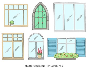 Window set graphic color isolated sketch illustration vector 