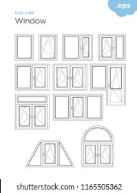 Window - Set window line vector. The main types of window for the site for the sale and installation of plastic and wooden windows. Drawing lines.