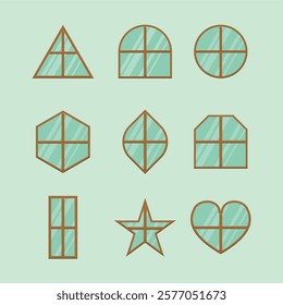 window set pack with unique shapes, with various kinds of love, triangles and rectangles