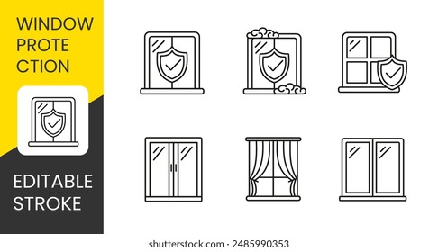 Window set vector line icons with editable stroke