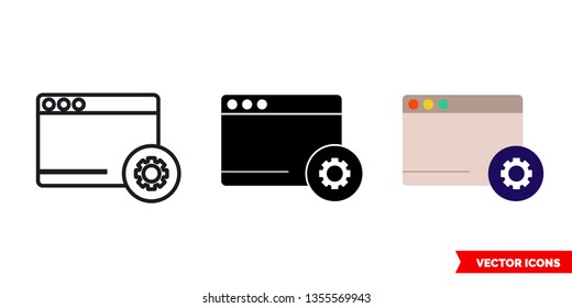 Window settings icon of 3 types: color, black and white, outline. Isolated vector sign symbol.