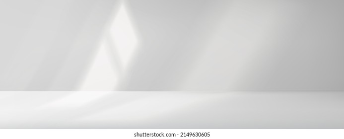 Window Shadow, Light Blind Overlay Effect On White Wall And Floor In Large Room. Realistic Natural Lighting, Glass Frame Shade On Wall Surface Background, Graphic Design Mockup, 3d Vector Illustration