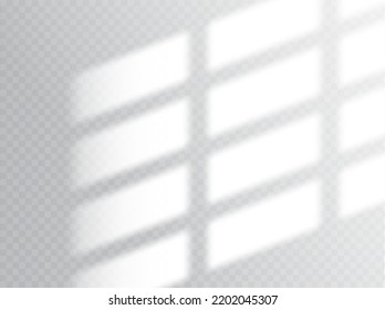 Window shadow light overlay background. Realistic vector blind effect on wall, ceiling or floor. Whindow shadow mockup of grid shade on transparent backdrop. Natural illumination through glass frame