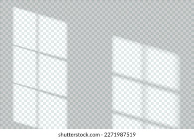 Window shadow light reflected on wall background, vector sun shade overlay effect. Window shadow in sunlight on transparent wall texture, room backdrop mockup